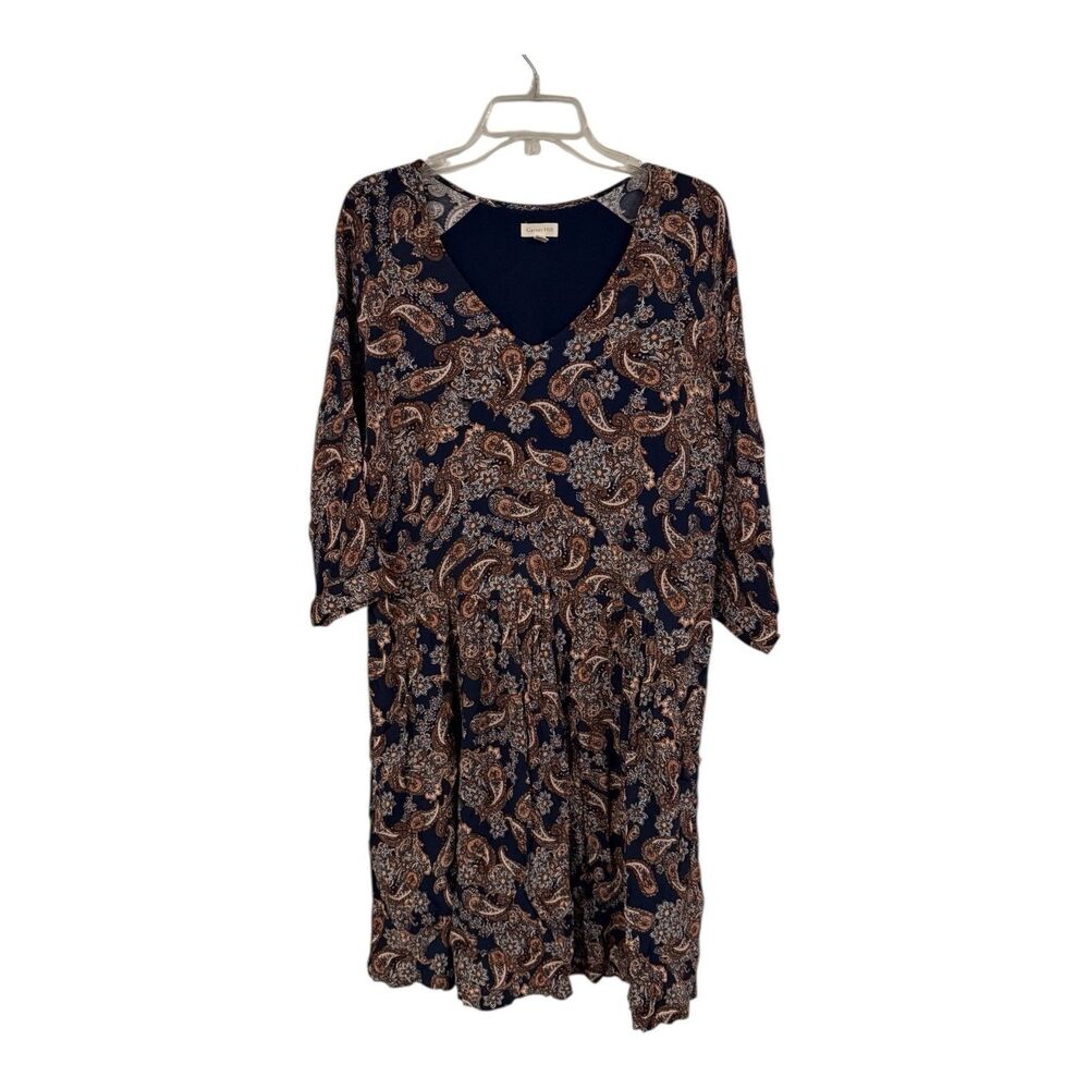 Garnet Hill Women’s 16 Paisley Dress Orange/brown/black Boho Lined 3/4 Sleeve